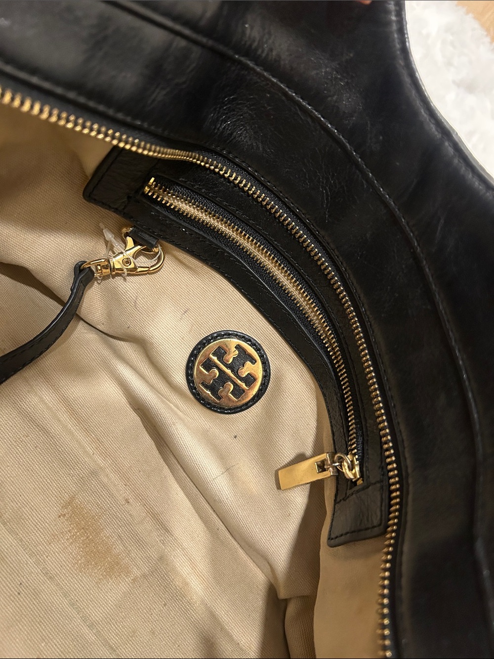Tory Burch Black Leather Logo Purse with Gold Accents - Picture 10 of 13